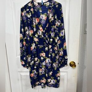 Lulu's Navy Floral Long Sleeve Dress